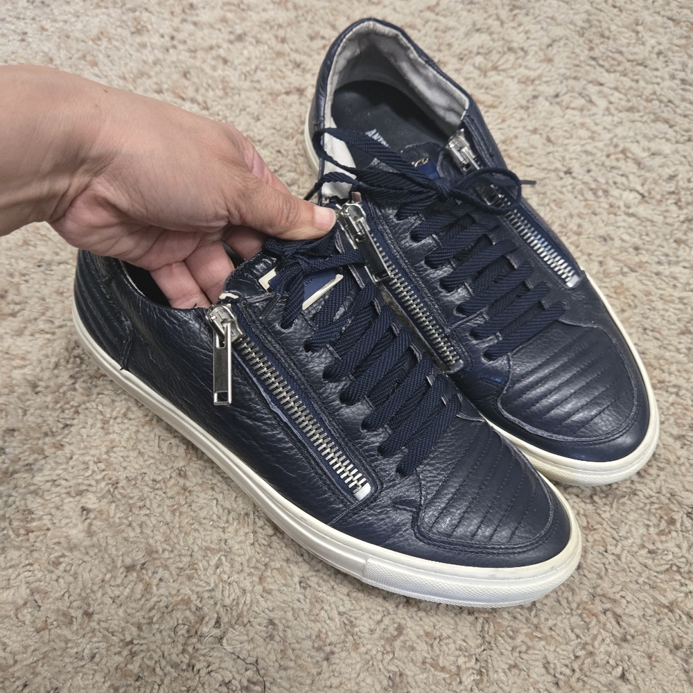 Anthony Morato Navy Leather Zipper Sneakers Size 42/9